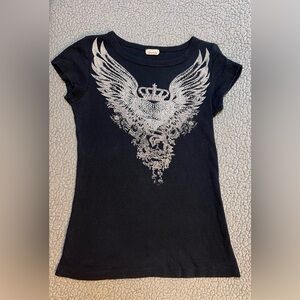 Davida Short Sleeve Graphic Print T Shirt Womens Size Medium Black & Rhinestone